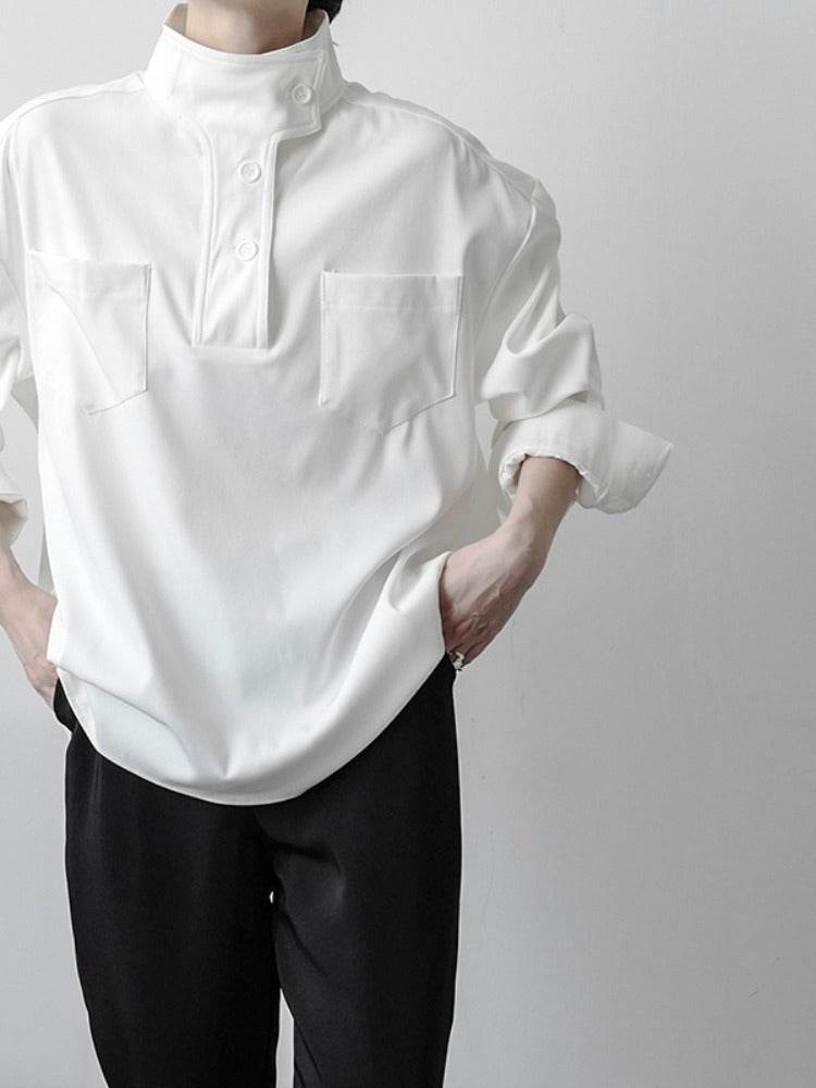 Stand Collar Casual Half Turtleneck Shirt For Men - Velora