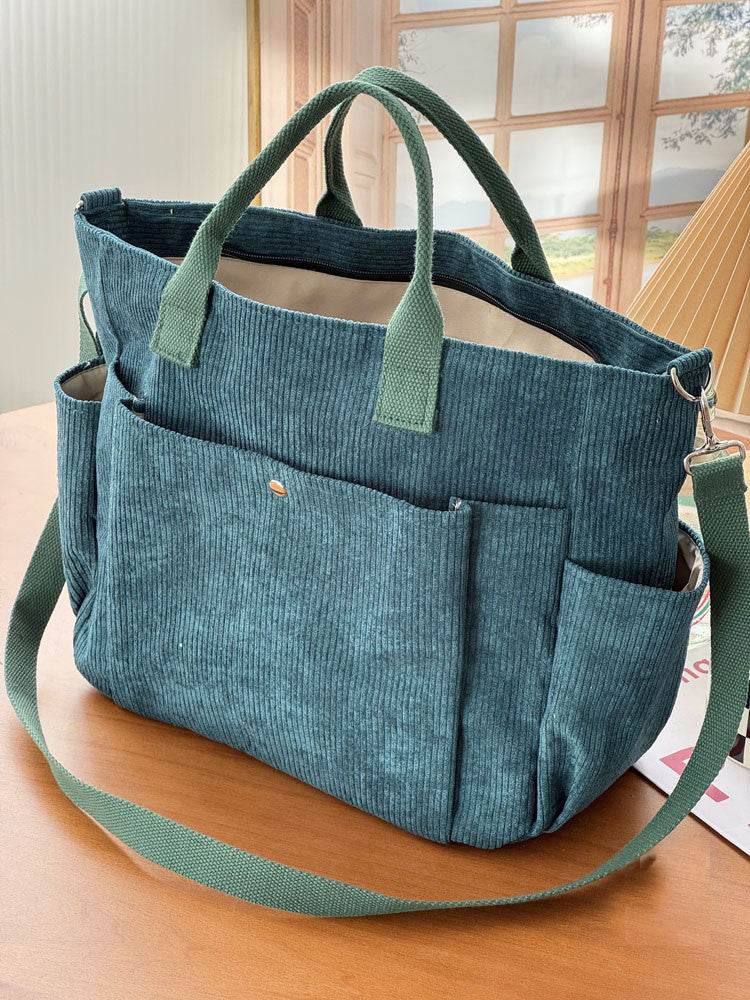 Thick Corduroy Shoulder Bags Simple All-match Commute Totes Student Leisure Artistic Portable Messenger Bag - Velora