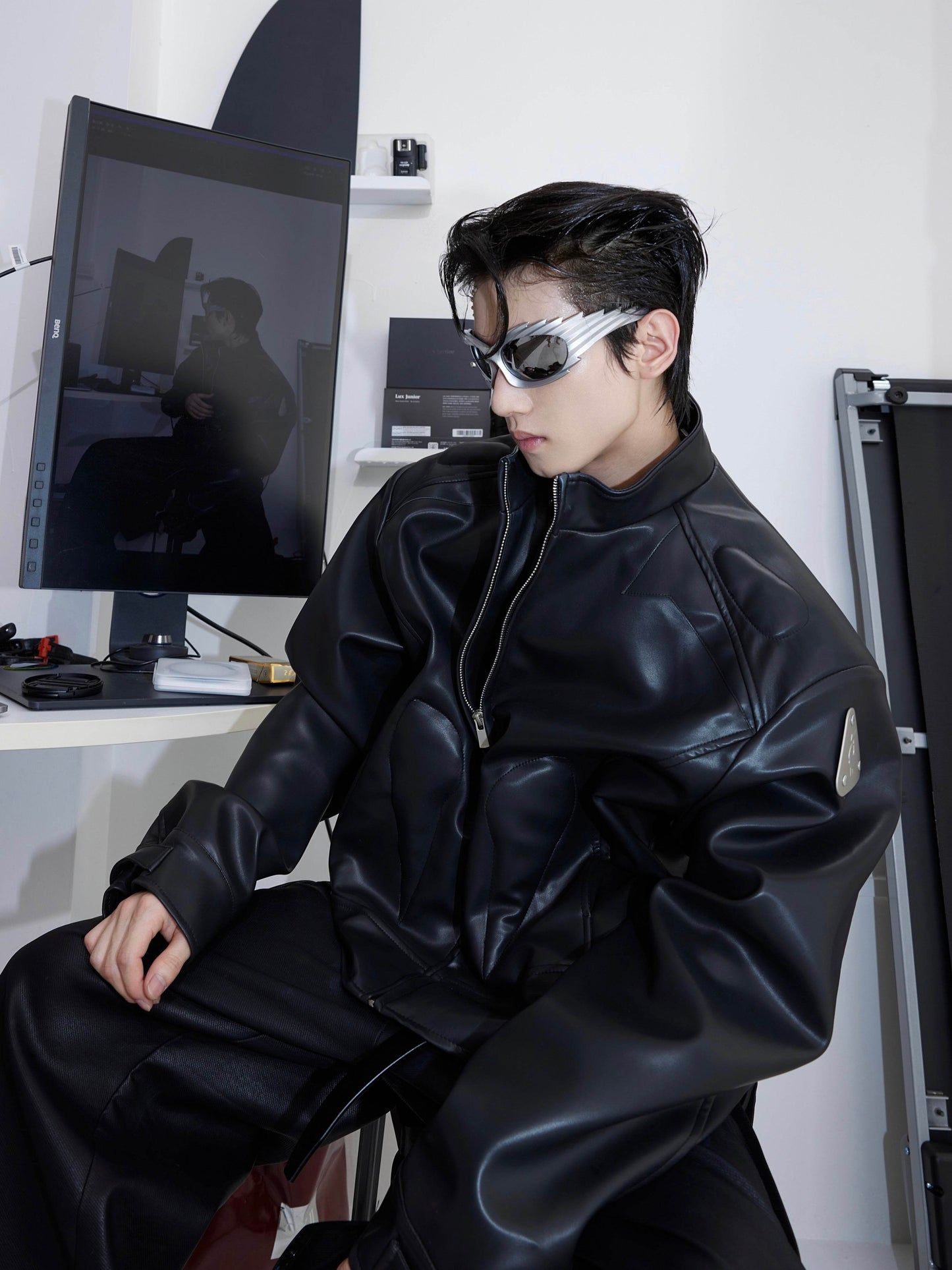Leather Jacket Metal Graphic Design Jacket - Velora