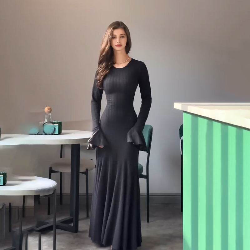 Fashion Ruffles Hem Long Sleeve Dress Women - Velora