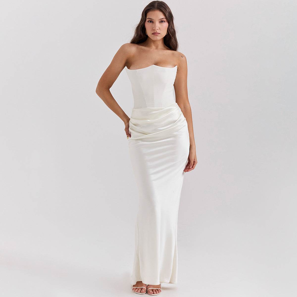 Fishbone Bandeau Slim-fit Backless Autumn And Winter Velvet Dress Black Evening Gown - Velora