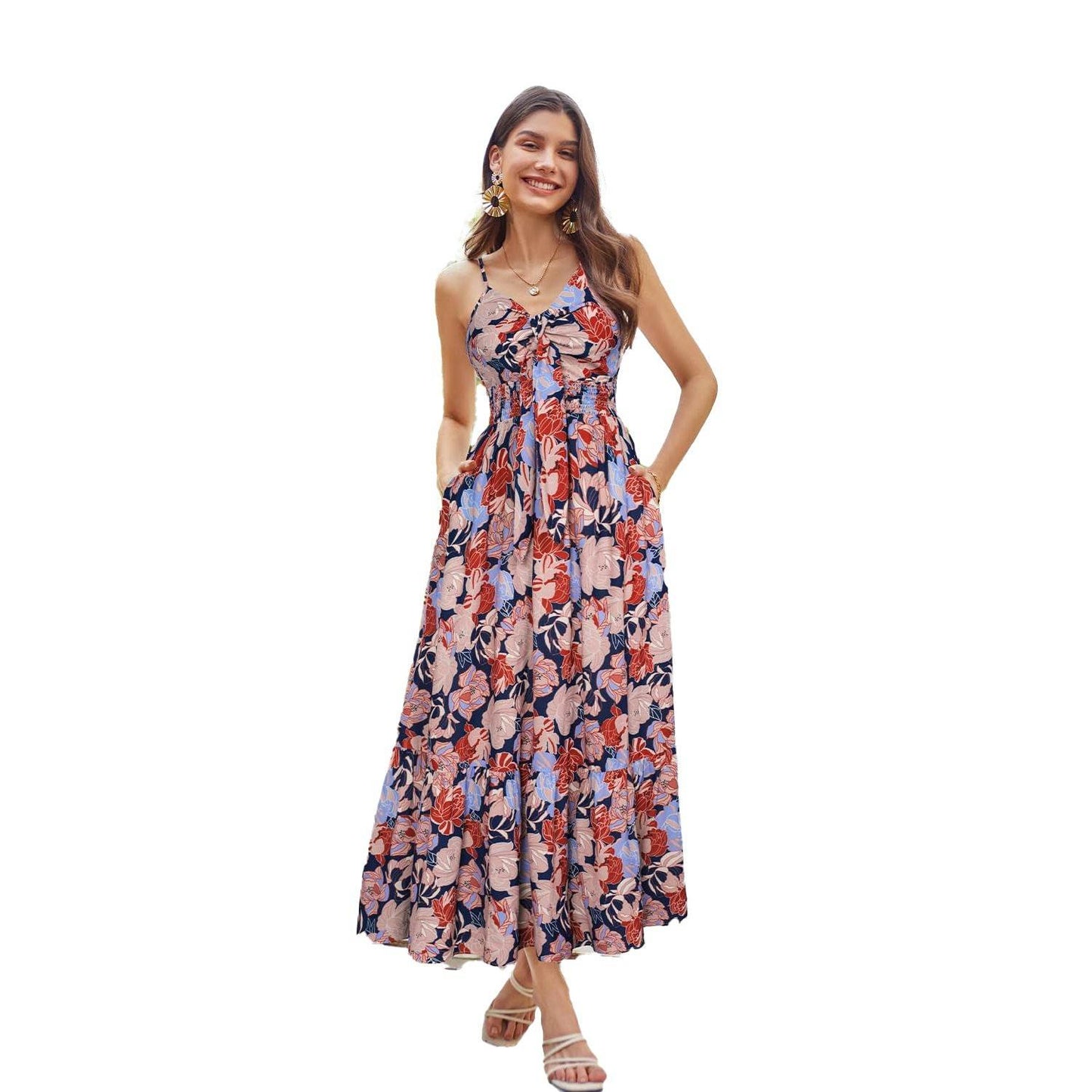 Bohemian Printing Slip Dress Vacation - Velora