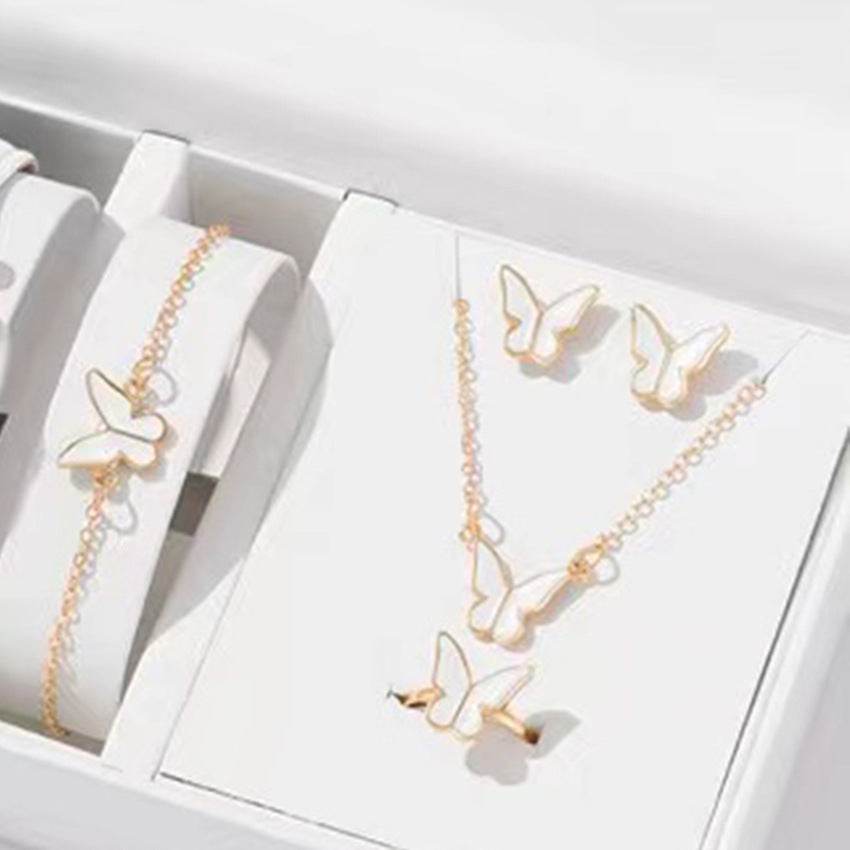 5PCS Fashion Butterfly Pendants Necklace Earrings Ring Bracelet Sets For Women Jewelry Set Bridal Wedding Jewelry Gift - Velora