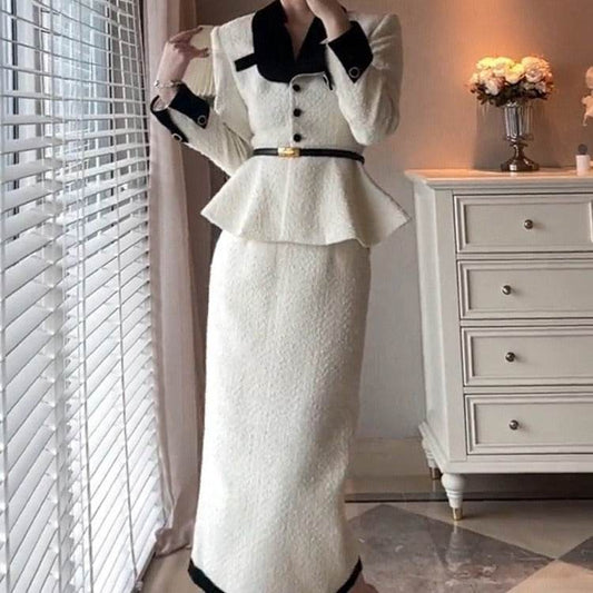 Elegant Elegant White Suit Socialite Woolen - Velora