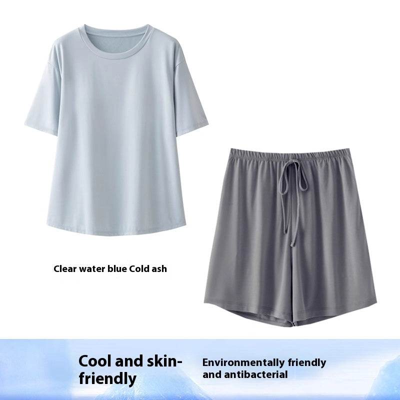 Women's Home Bamboo Fiber Slit T-shirt Shorts Pajama Set - Velora