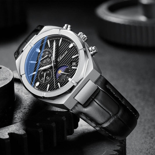 Multi-functional Men's Moon Phase Calendar Chronograph Waterproof Quartz Watch - Velora
