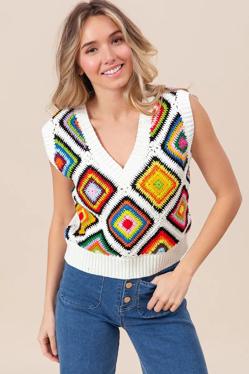 BiBi Diamond Granny Square Sweater Vest - Velora
