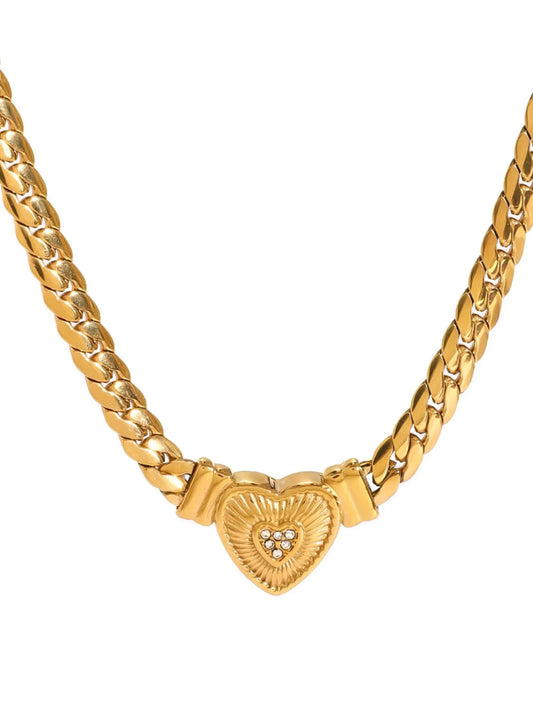18K Gold-Plated Inlaid Zircon Heart Chain Necklace - Velora