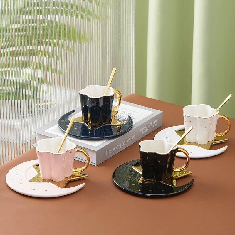 Creative Ceramic Cup With Star And Moon Saucer - Velora