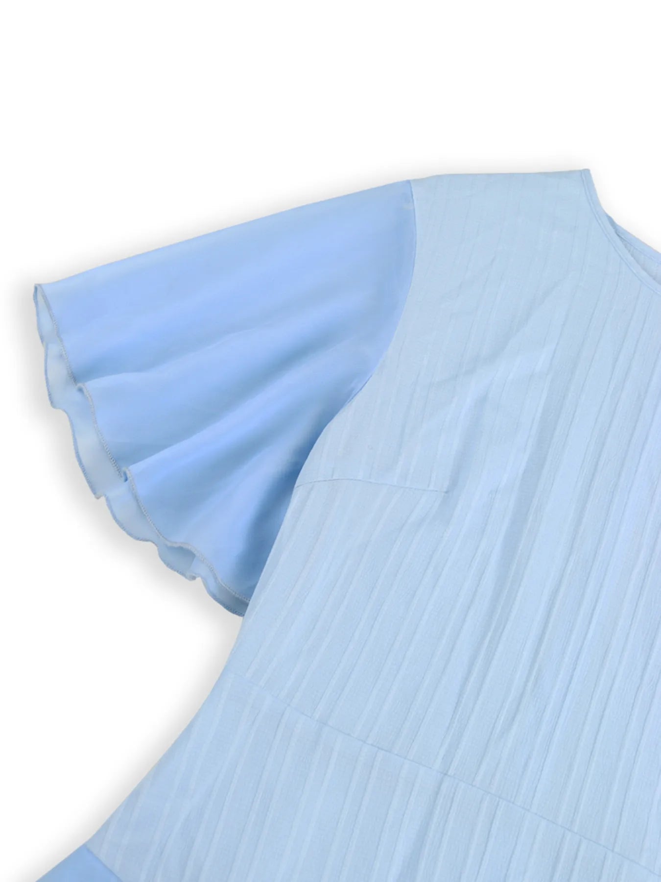 Ruffled Round Neck Flutter Sleeve Dress - Velora