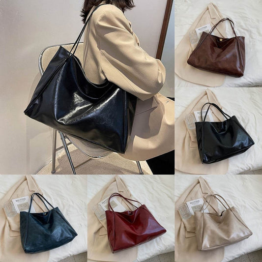 Vintage Women's Tote Bag Athletic Casual Fashion Large Capacity Leather Shoulder Bag Shopper Harajuku Simple Handbag - Velora