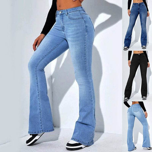 Women's Slim-fit Jeans Pants With Flared Design Fashion Casual High Waist Stretch Trousers - Velora