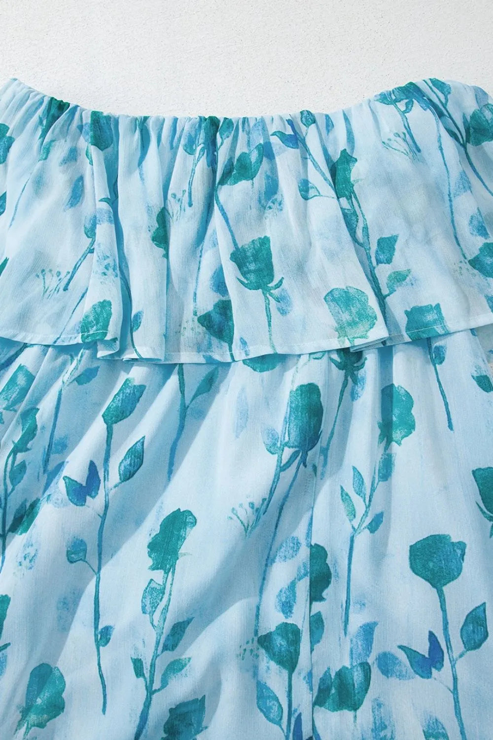 Floral Print Ruffled Side Slit Tube Top Maxi Dress - Velora