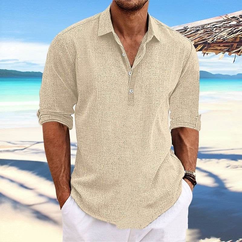 Men's Hemp Long Sleeve Loose-Fit Solid Color Shirt Plus Size Cotton Hemp Shirt Sweatshirt For Men Casual Everyday Wear - Velora