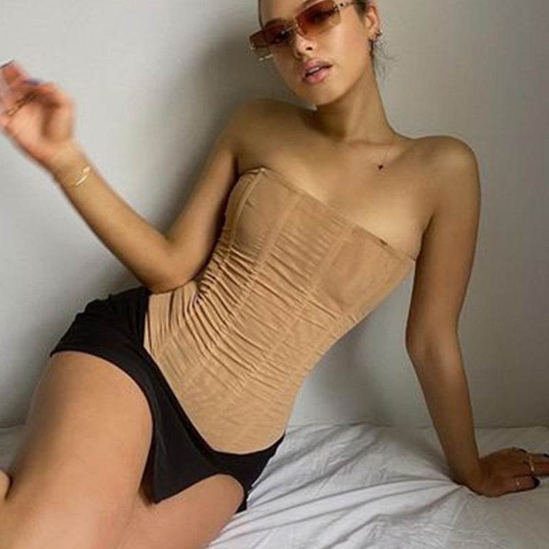 Skinny Sleeveless Tube Top Women Summer New Mesh Crop Corset Tank Party Streetwear Chest - Velora