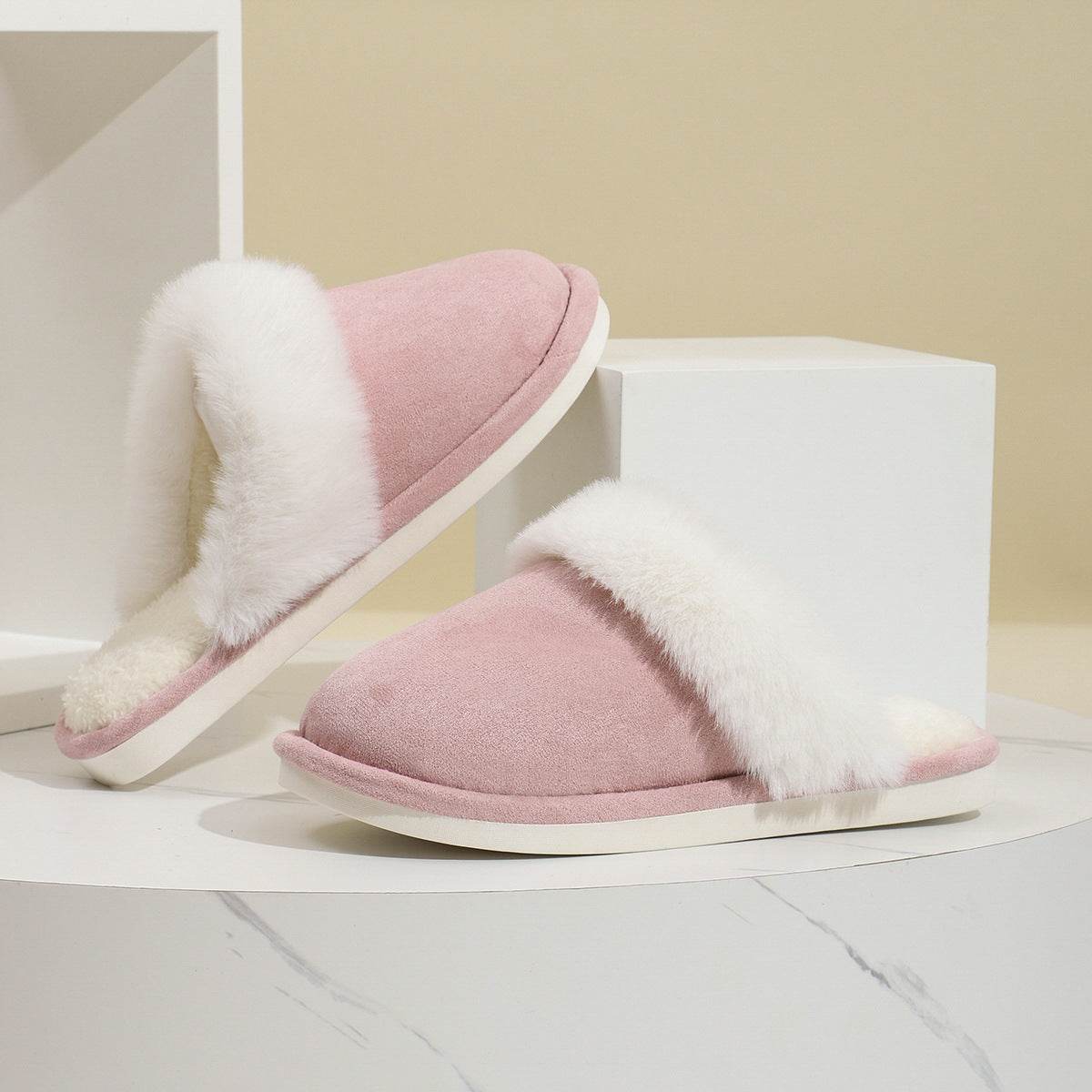 Winter Warm Plush Slippers Home Indoor Non-slip Bedroom Floor Soft Fuzzy Slipper For Couple Fashion Solid House Shoes - Velora