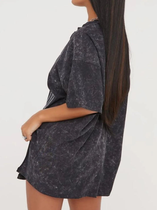 Side Slit Letter Graphic Oversize T-Shirt - Velora