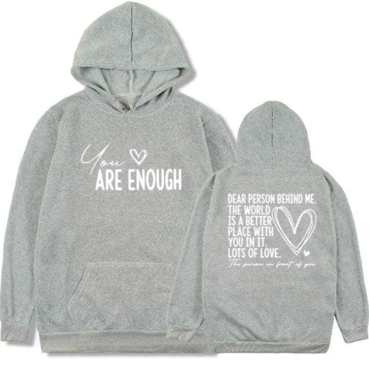 New YOU ARE ENOUGH Lettered Casual Hoodie - Velora