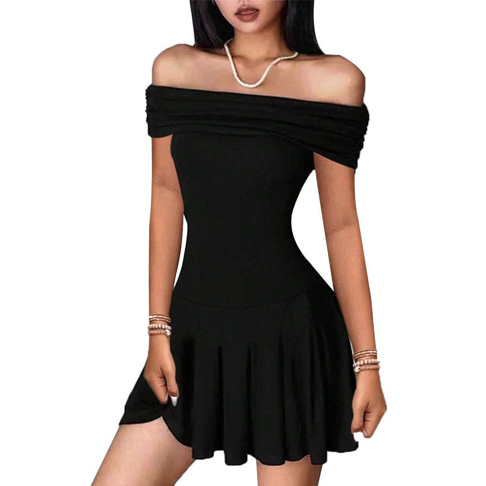 Pure Desire Style Off-shoulder Dress Off-neck High Waist Skirt Fashion Dress - Velora