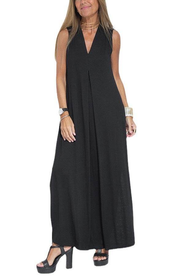 New Solid Color V-neck Sleeveless Dress Long Cardigan Jacket Suit For Women - Velora
