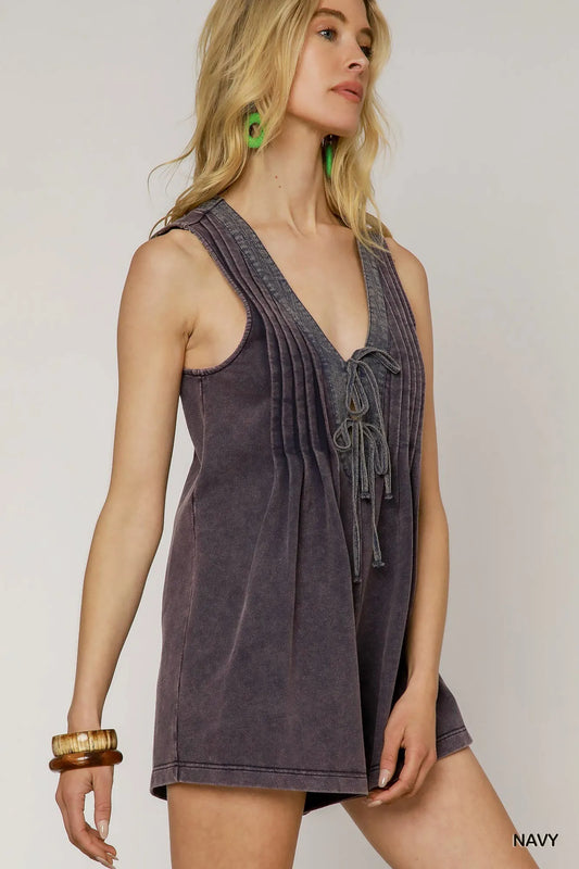 Umgee Tie Front Sleeveless Romper - Velora