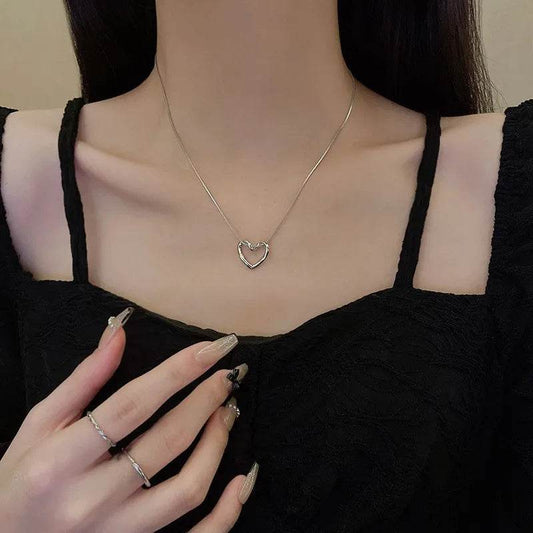 Fashion Jewelry Tainless Steel Twist Hollow Heart Pendant Necklace For Women Spicy Girls Simple Clavicle Chain Jewelry Gift - Velora