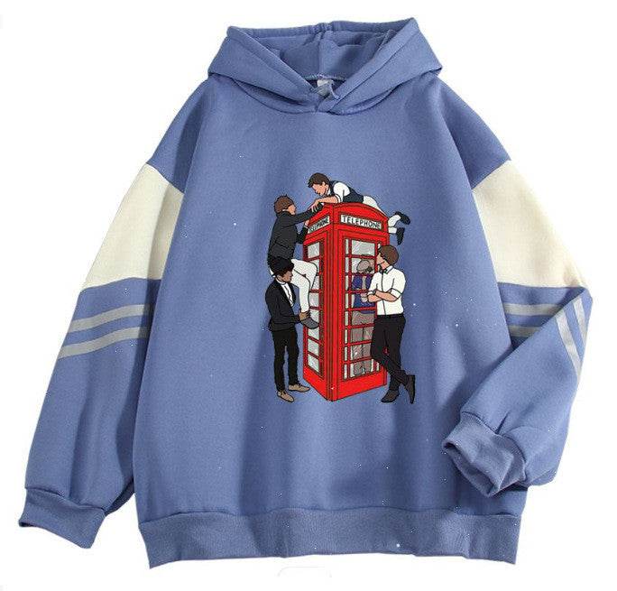 New Cartoon Anime Long Sleeve Casual Loose Contrast Color Hoodie - Velora
