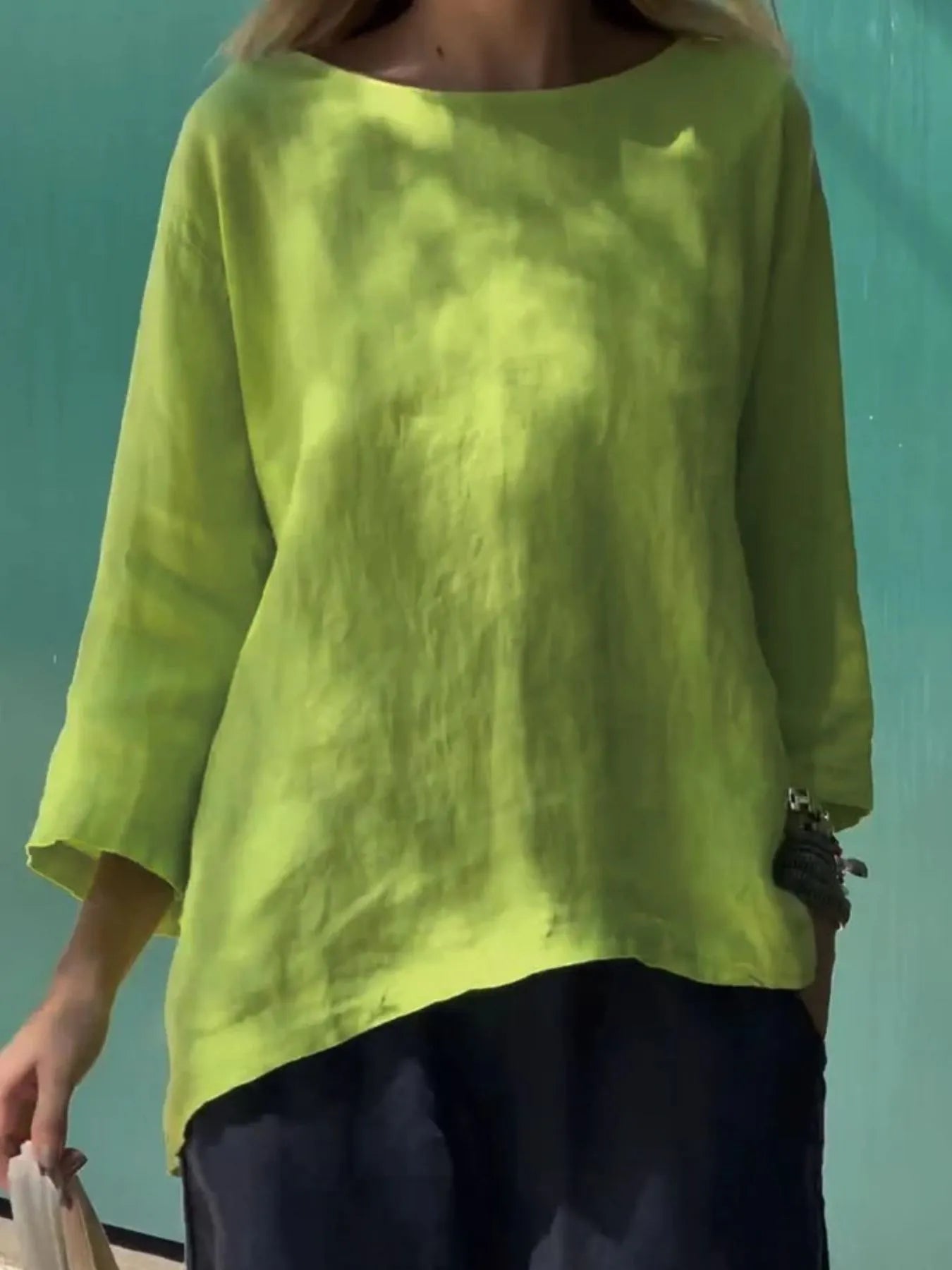 Full Size Round Neck Relaxed Fit Blouse Plus Size - Velora