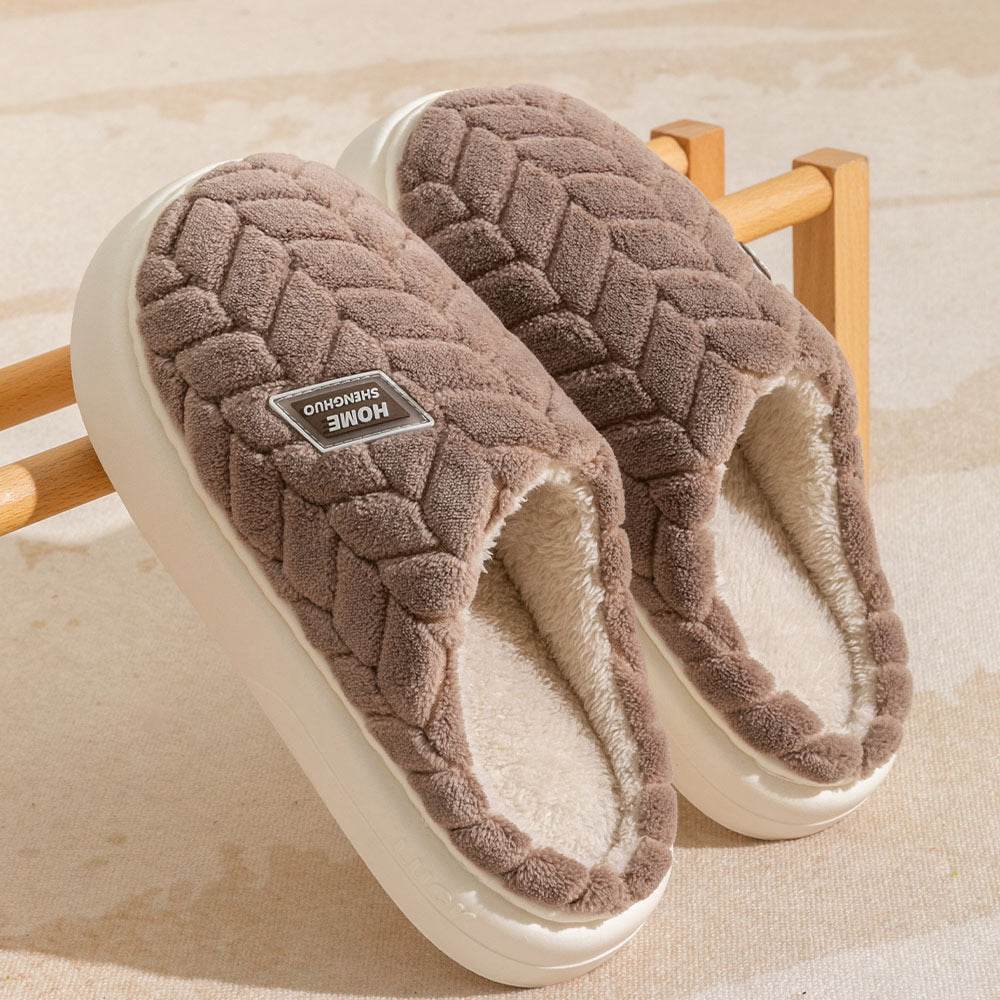 New Non-slip Thick-soled Plush Slippers Couple Winter Warm Home Slipper Indoor Fleece Shoes For Women Men - Velora