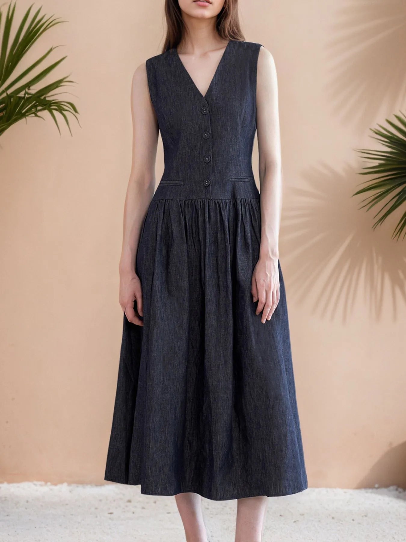 V-Neck Sleeveless Midi Dress - Velora