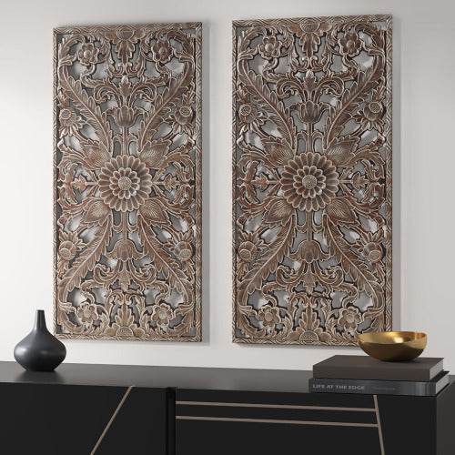 Distressed Carved Wood 2-piece Wall Decor Set - Velora