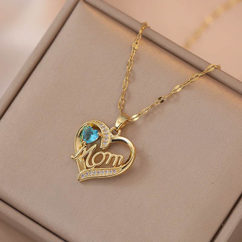 Mother's Day Jewelry High Grade Zircon Heart Flower Pendant Necklace Stainless Steel Trendy Geometric Choker Jewelry Party Gifts For Women Girls - Velora