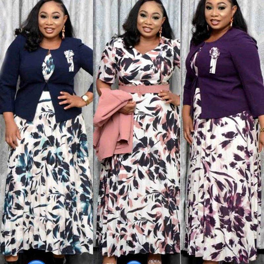 2pcs Fashion floral Print Blazer dress suit