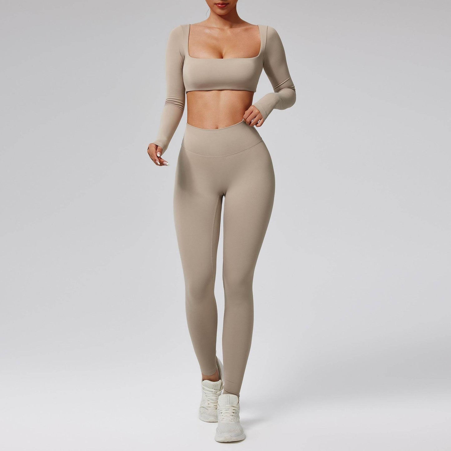 Quick-drying Nude Feel Running Sports Workout Yoga Clothes 2pcs set Long sleeve Crop top and High Waist Pant EX-STOCK Canada