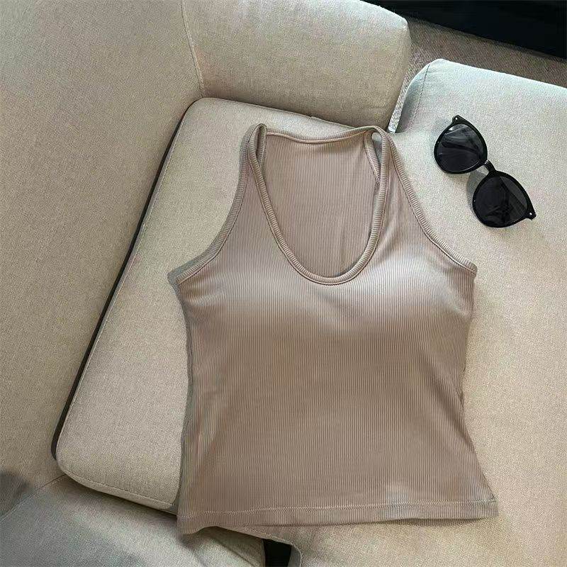 Hanging Neck Pure Want Beauty Back Solid Color Wrapped Chest Tube Top Bottoming Inner Fixed Cup - Velora