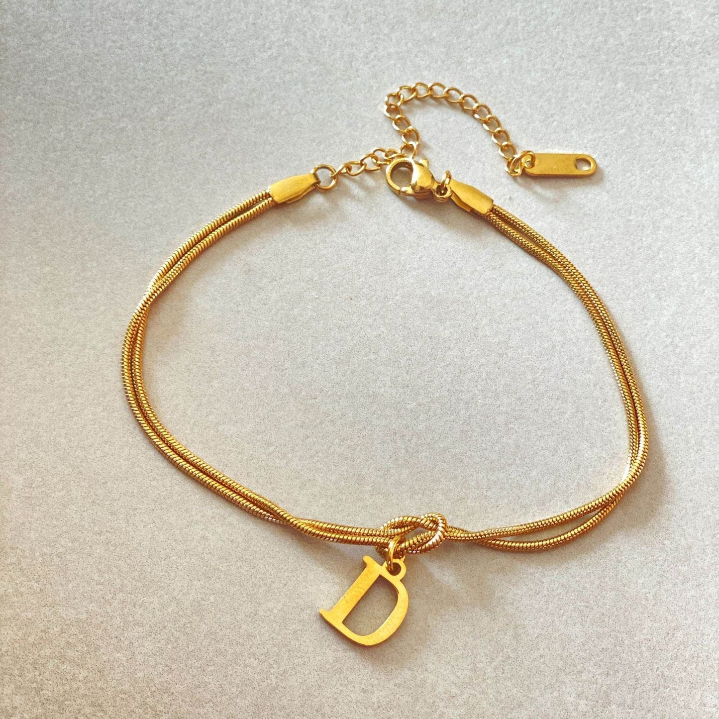 New Letter A-Z Love Knot Bracelets For Women Couple Gold Color Dainty Snake Chain Charm Bracelet Stainless Steel Jewelry Gift Valentine's Day Gifts - Velora