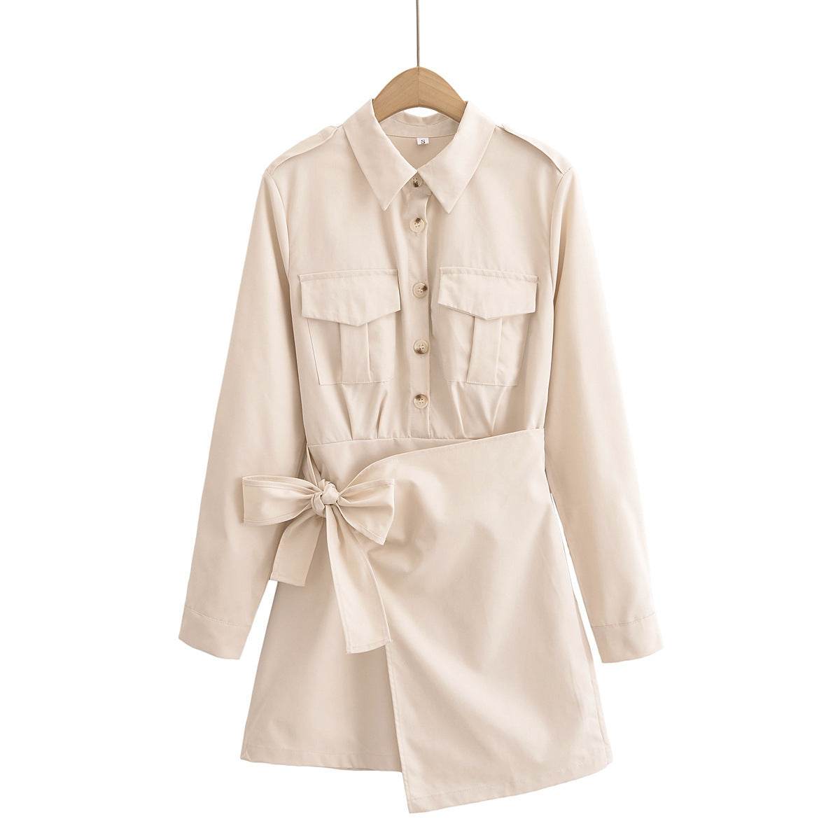 Commute Style Bowknot Decoration Long Sleeve Dress - Velora