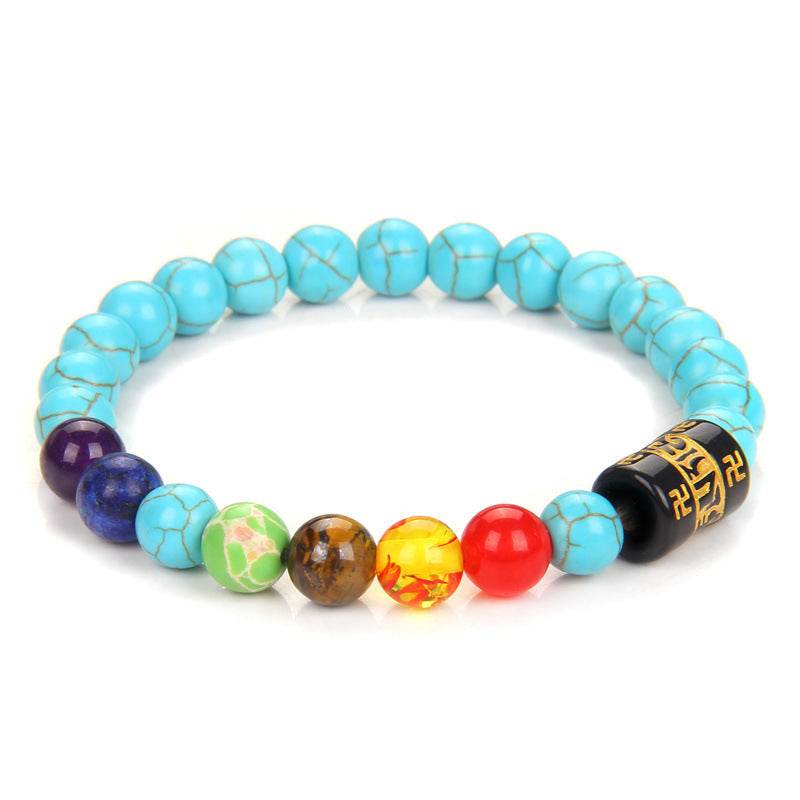 Seven Chakra Yoga Energy Six-Word Proverbs Beaded Bracelet - Velora