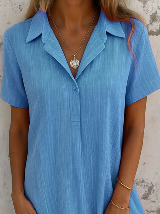 Full Size Short Sleeve Shirt Dress with Collar Plus Size - Velora
