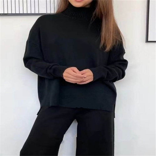 2 Pieces Women Sets Knitted Tracksuit Turtleneck Sweater - Velora