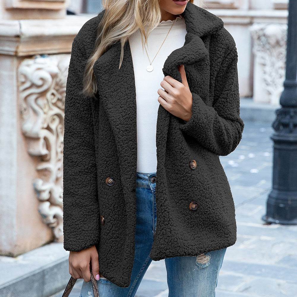 Loose Lapel Fluffy Coat Winter Button Jacket Cardigan Outwear For Women Clothing - Velora