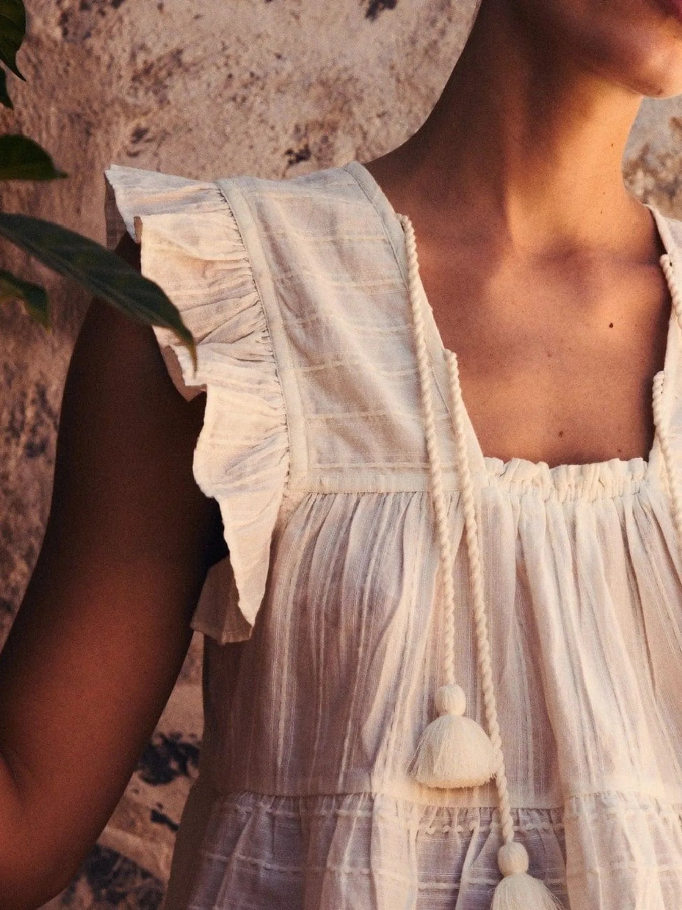 Tassel Ruffled Striped Blouse - Velora