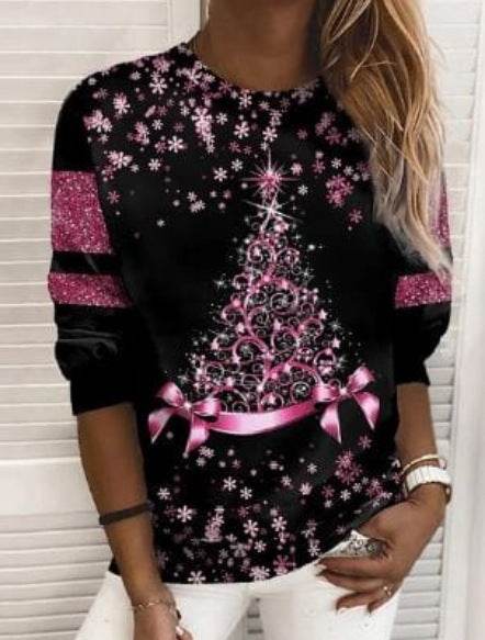 Christmas Sweater Women's 3D Digital Printing Pullover Jacket Fashion Casual Sweatshirt Long Sleeve Printed Round Neck Shirt Top Clothes - Velora