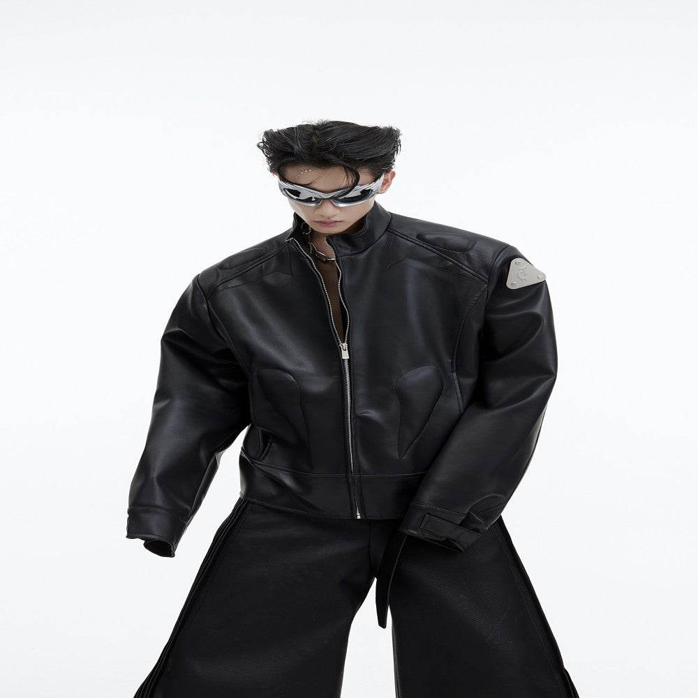 Leather Jacket Metal Graphic Design Jacket - Velora