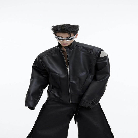Leather Jacket Metal Graphic Design Jacket - Velora