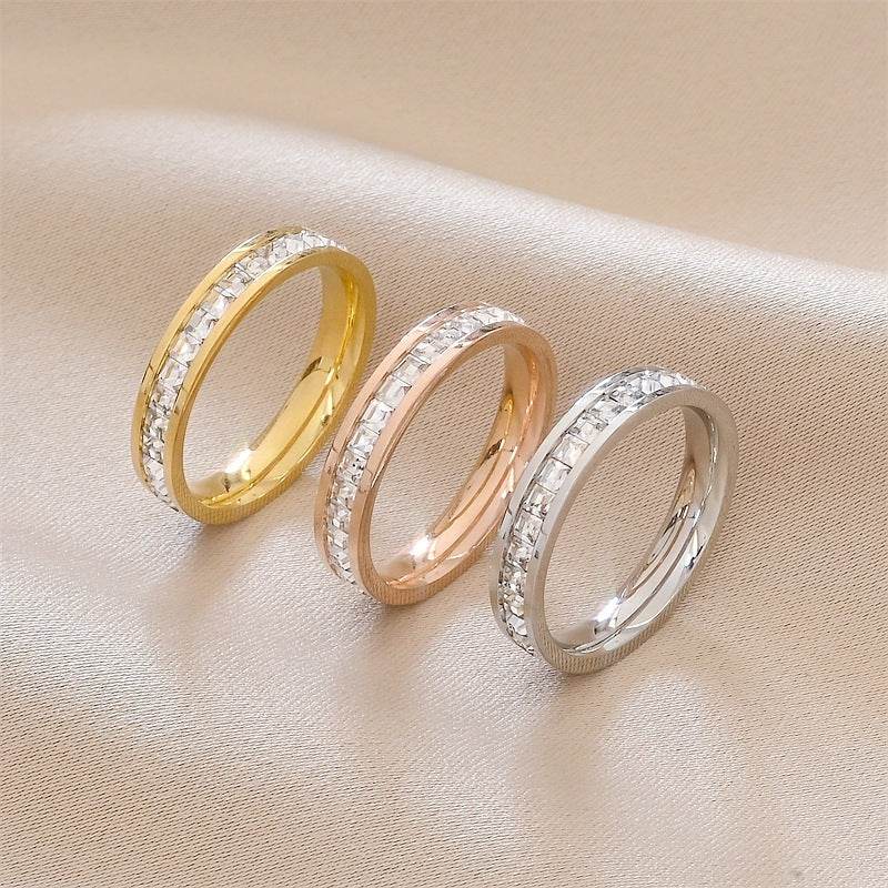 INS Rings Titanium Steel Couple Single And Double Row Diamond Ring - Velora