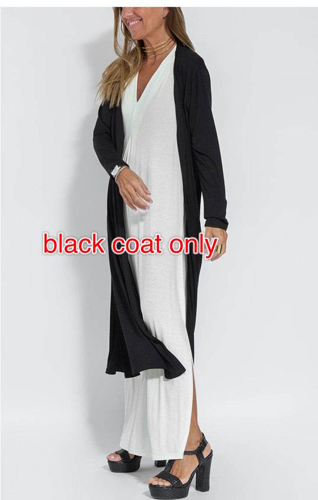 New Solid Color V-neck Sleeveless Dress Long Cardigan Jacket Suit For Women - Velora