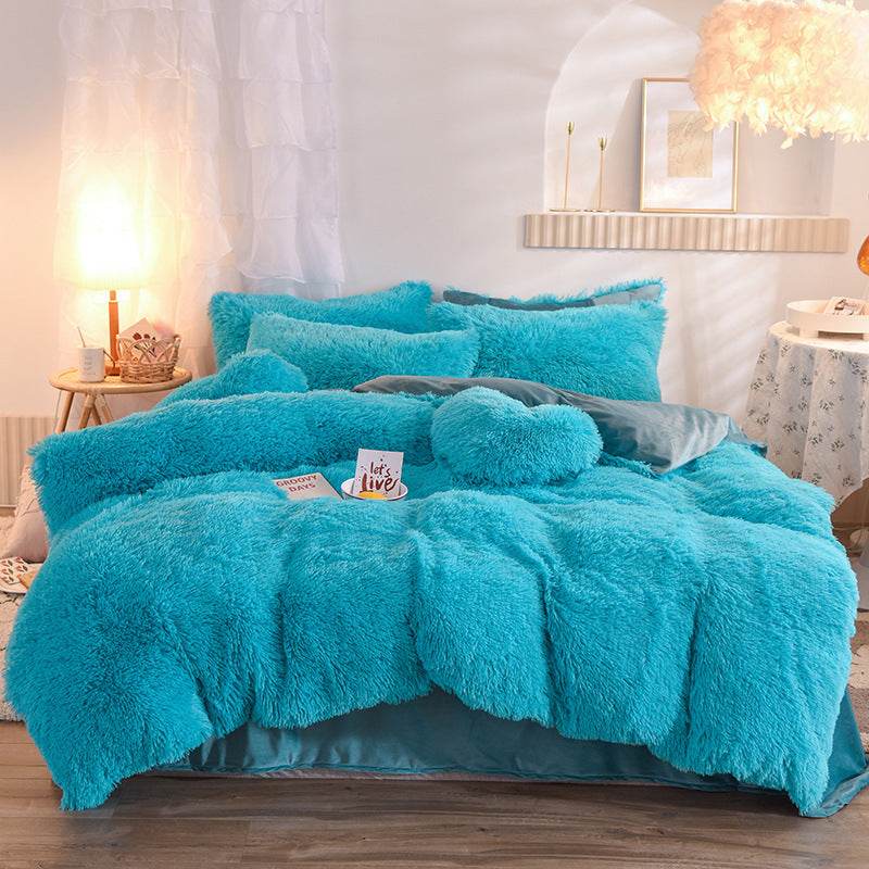 Luxury Thick Fleece Duvet Cover Queen King Winter Warm Bed Quilt Cover Pillowcase Fluffy Plush Shaggy Bedclothes Bedding Set Winter Body Keep Warm - Velora