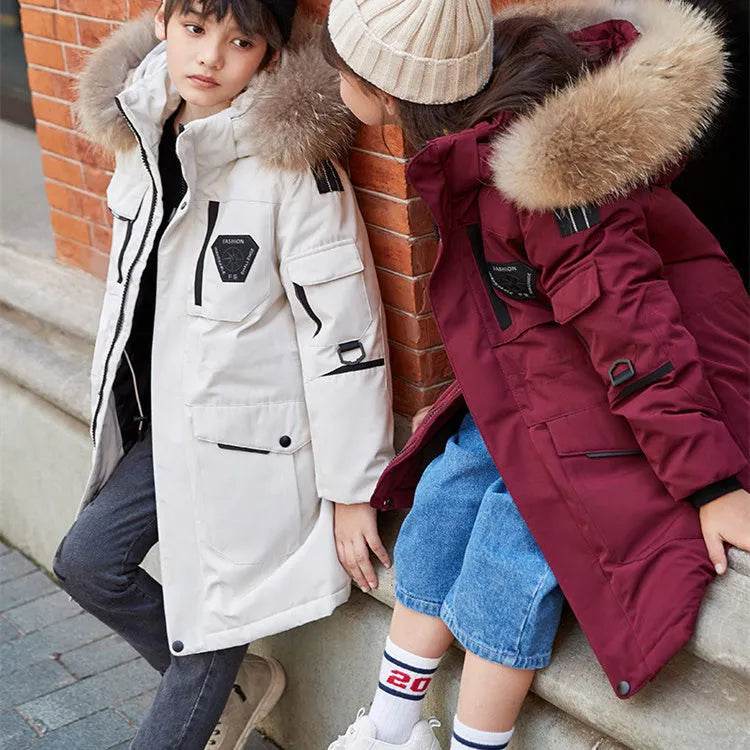 Children's Down Jacket Windproof Thick Fur Collar Winter Coat Jacket - Velora