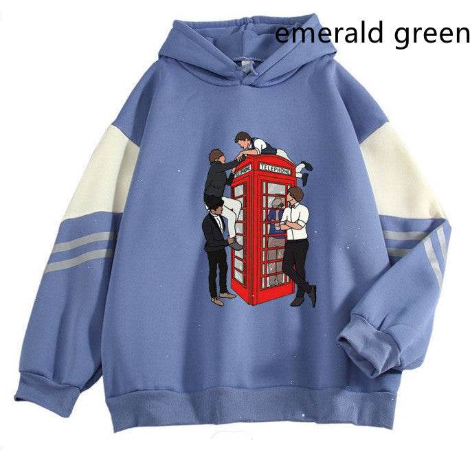 New Cartoon Anime Long Sleeve Casual Loose Contrast Color Hoodie - Velora